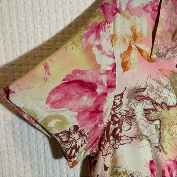 Caribbean Joe Silk Blend Floral Button Tropical Top Soft Womens L SLIM FIT - Picture 9 of 11